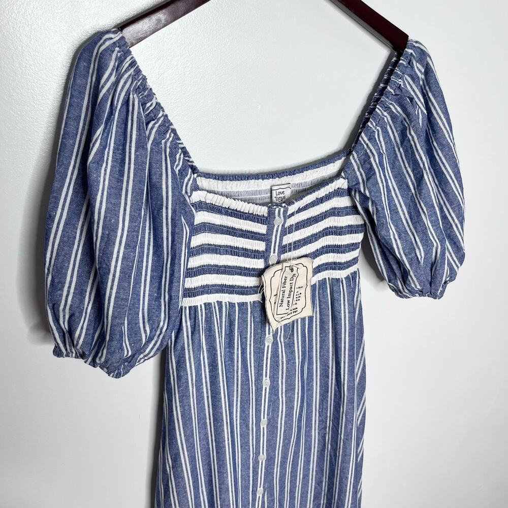 Emerson Fry Love Tomas Striped Cotton Maxi Dress XS S Blue Cottagecore Boho NWT - Picture 5 of 12